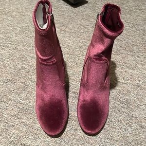Marc fisher pink velvet heeled boots